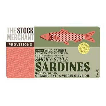 The Stock Merchant Smoky-Style Sardines in Organic Extra Virgin Olive Oil 120g